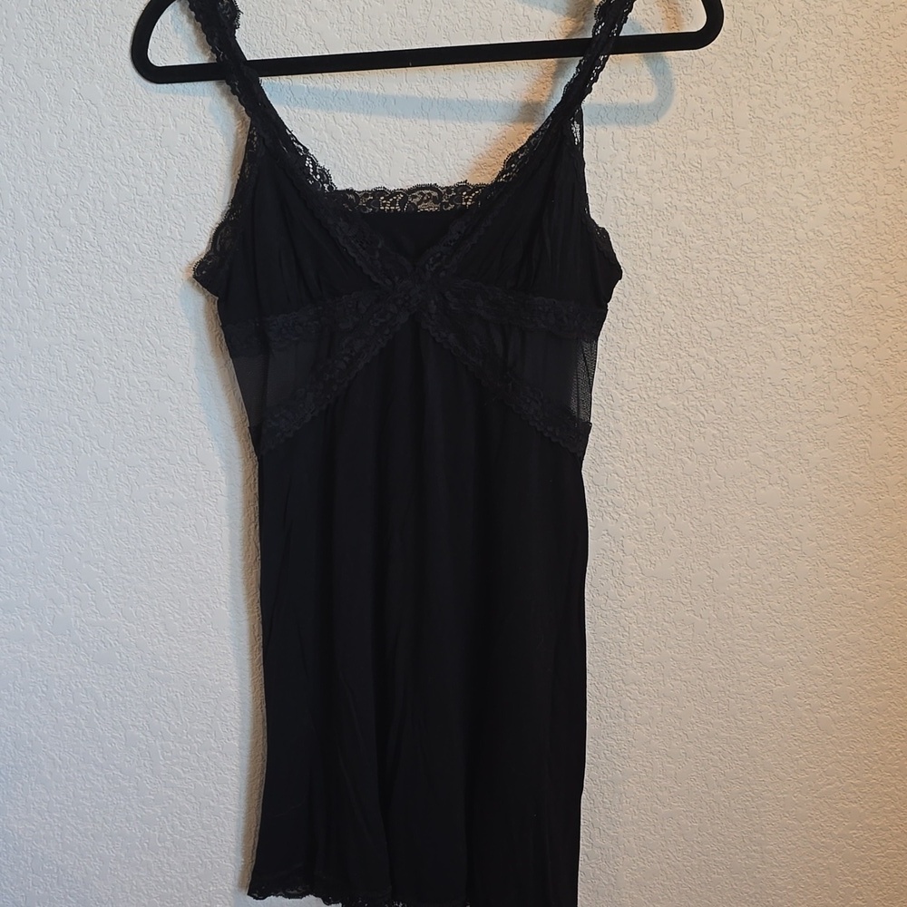 Black Lace Trim Cami Slip  | Mesh Bust Detailing | Size M
